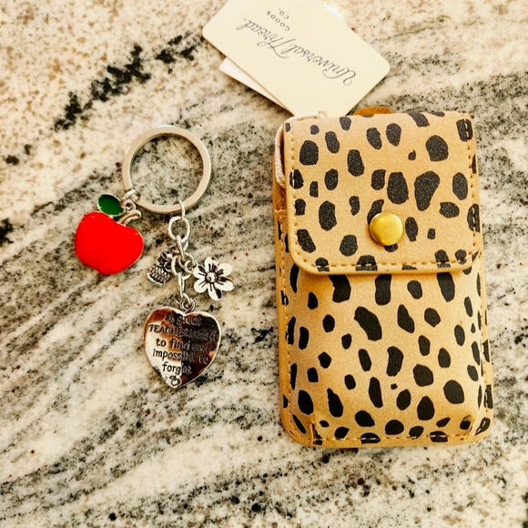 Teachers gift keychain & Adhesive Cell Phone Card Holder Case  - Picture 1 of 6